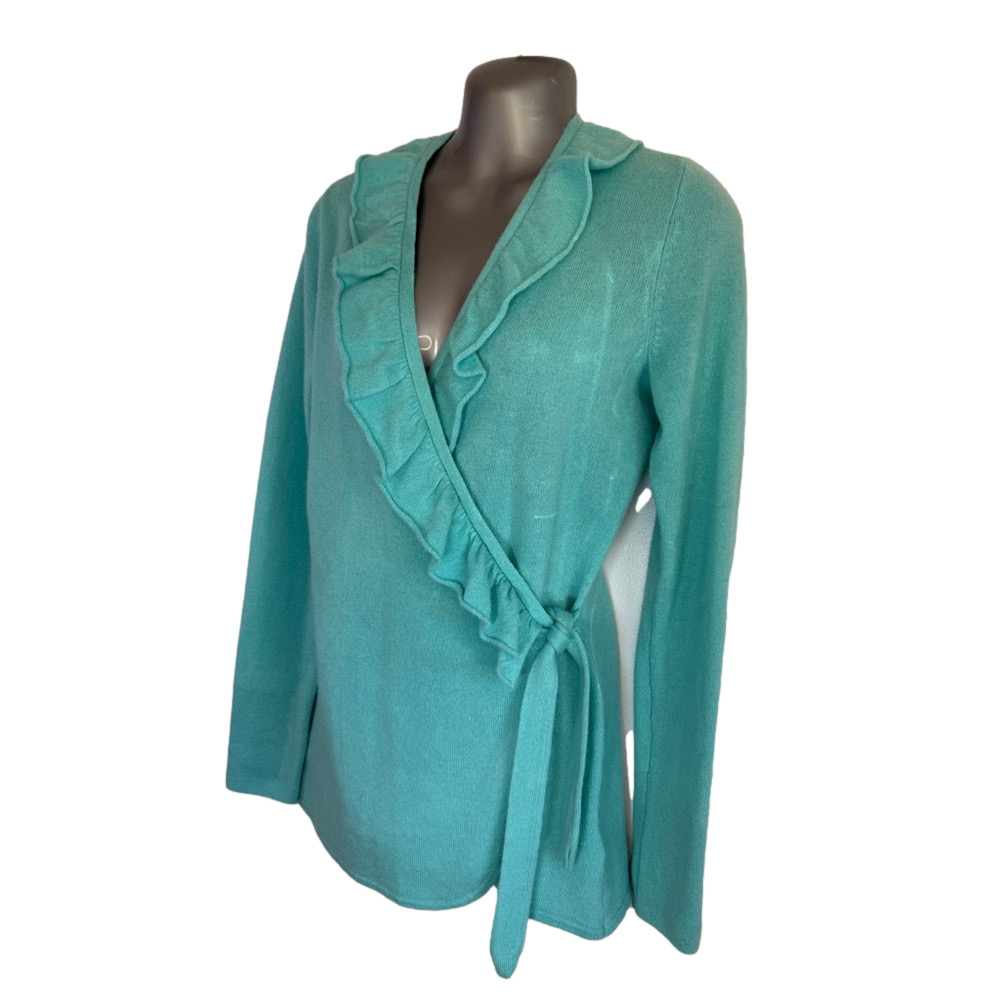 Lilly Pulitzer Light Blue Ruffle Full Wrap Cashmere Long Sleeve Sweater SKU0395 - Picture 4 of 12